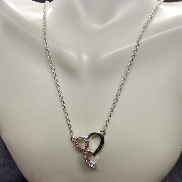 Hope pink crystal silver heart necklace - Picture 2 of 4